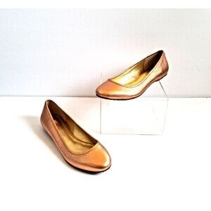 ELAINE TURNER Paige Leather Ballet Flats Sz 6 36 Metallic Rose Gold Slip On